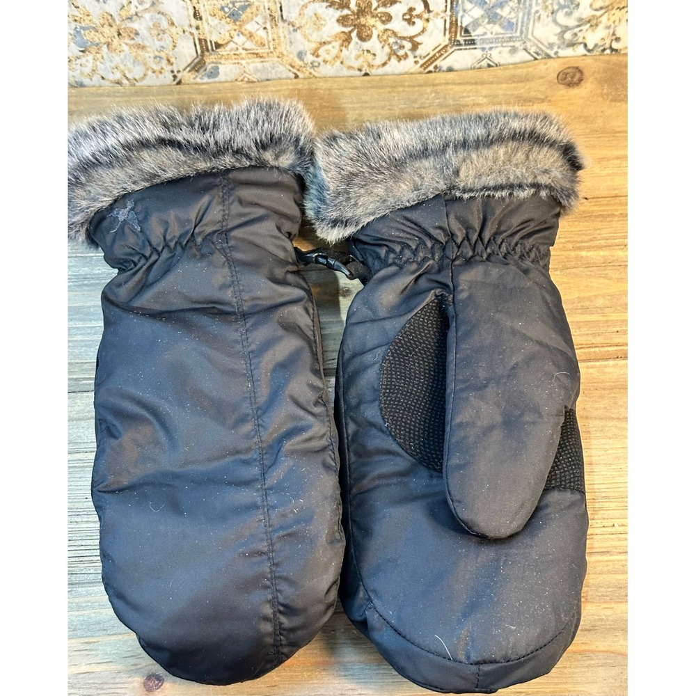 Columbia Mittens Faux Fur Trim Insulated Womens M Black Excellent